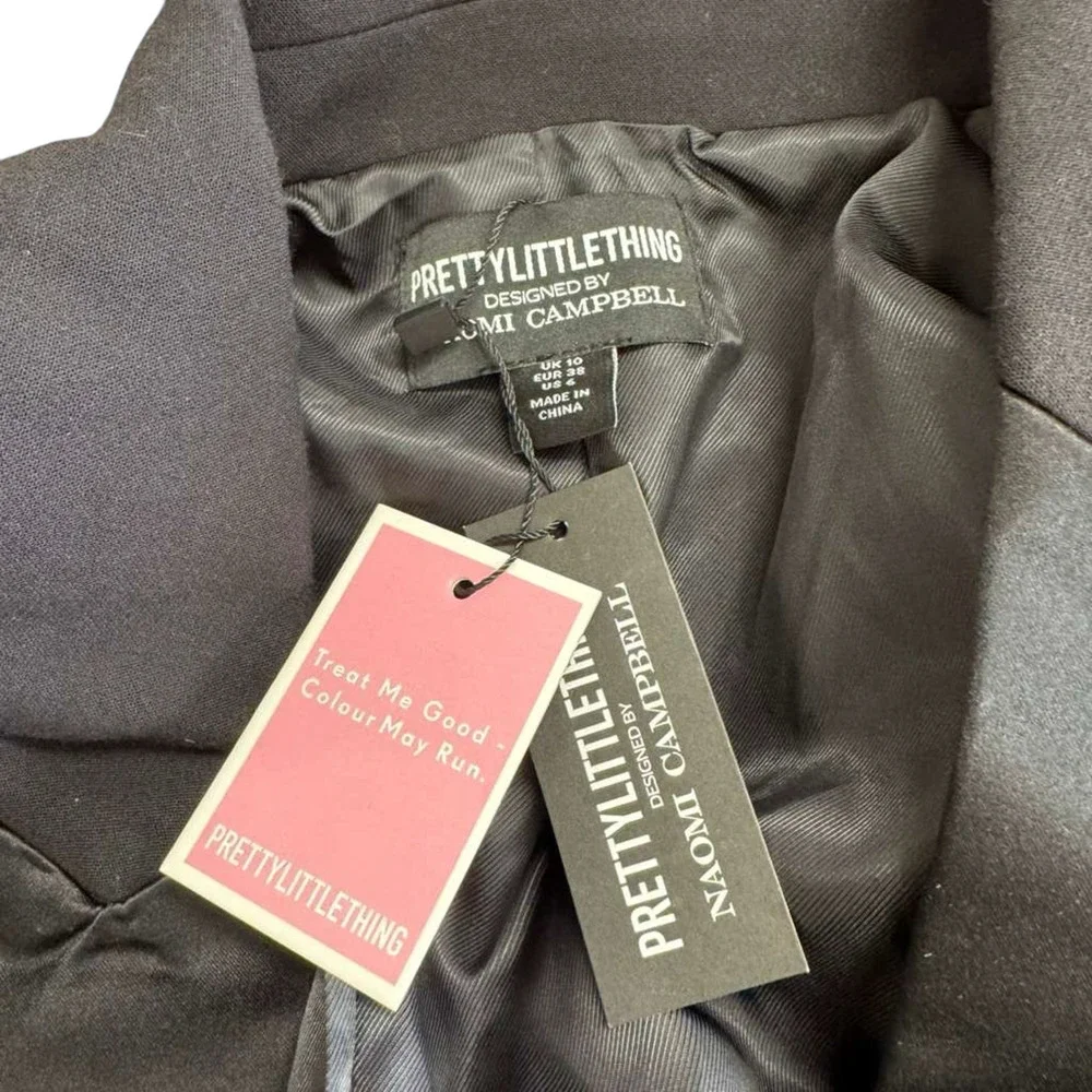 Pretty Little Thing by Naomi Campbell Black Tuxedo Jumpsuit NWT Wide Leg sz 6 - Picture 2 of 16